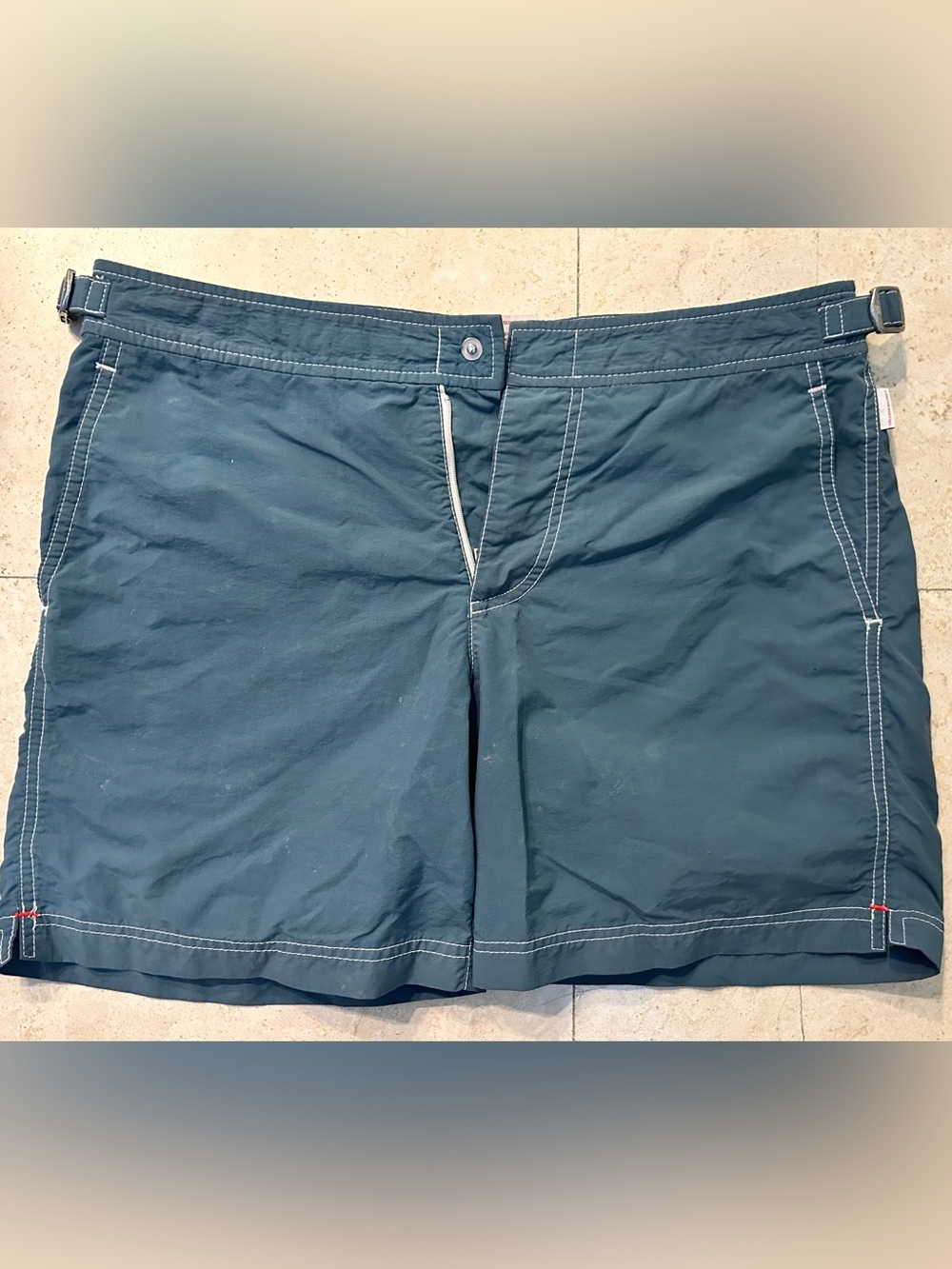Orlebar Brown Custom Teal Green Swim Shorts with White Stitching Size 32